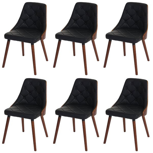 Mendler 6er-Set Esszimmerstuhl HWC-A75, Besucherstuhl Küchenstuhl, Walnuss-Optik Bugholz, Kunstleder schwarz, 48417+48417+48417