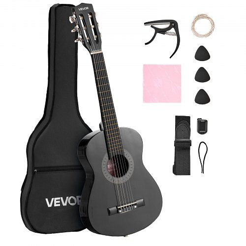 VEVOR Konzertgitarre 780 mm, Holz, Schwarz, Starter-Set: Nylonsaiten, Gigbag, Gurt, Stimmgerät, Extras für Anfänger, JBGDJT30INCHMHTMG001V0