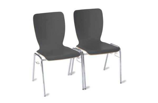 Deskin Stapel-/Schalenstuhl JARA mit Reihenverbinder, 4-Fuß Gestell verchromt, Formschale, anthrazit, 352503