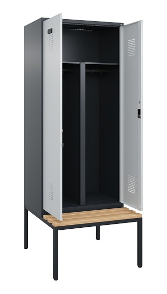 C+P PSA Doppel-Spind Evolo PLUS, Bank, 2 Abteile, 2120x800x815mm, 7016/7035, Zylinderschloss, Sitzfläche Buche-Hartholz, Sitzbank, 0490527-22P S10044