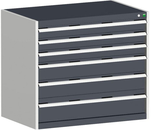 bott cubio Schubladenschrank bestückt mit 6 Schwerlastschubladen BxTxH: 1050 x 750 x 900 mm, RAL 7035/7016, 40029104.19V