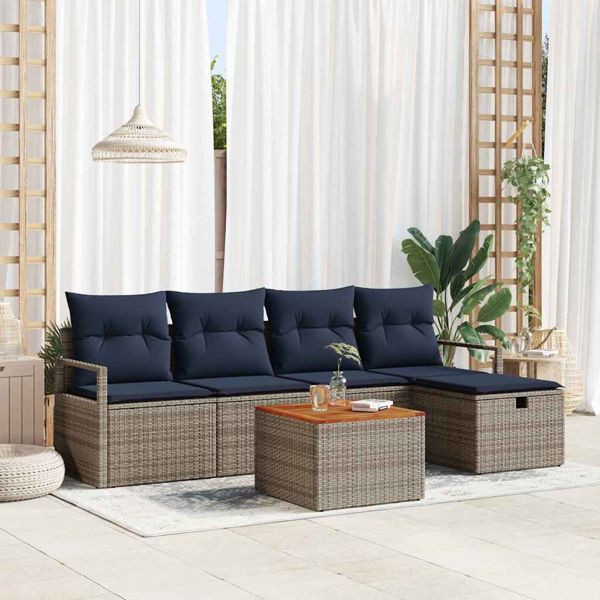 vidaXL Gartensofa-Set mit Kissen mit Speicher 6-teilig Grau Poly-Rattan, 3359535