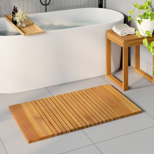 vidaXL Badematte Uni Braun 100 x 55 cm Holz, 42025265