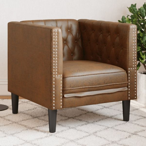 vidaXL Chesterfield-Sessel Braun Kunstleder in Wildleder-Optik, 372682