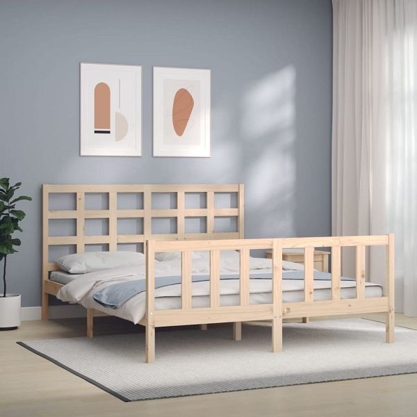 vidaXL Massivholzbett mit Kopfteil 160x200 cm, Material: Massives Kiefernholz (unbehandelt), 3192111