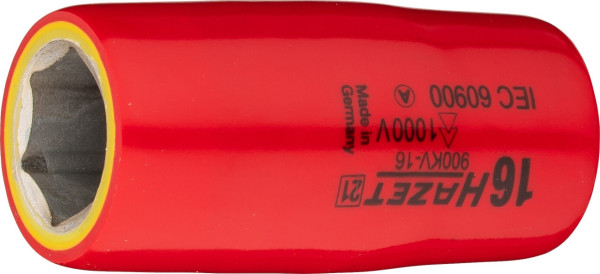 Hazet Steckschlüsseleinsatz, Sechskant, schutzisoliert, Vierkant hohl 12,5 mm (1/2 Zoll), Außen-Sechskant-Tractionsprofil, 16 mm, 900KV-16