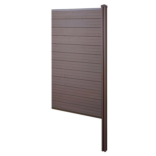 Mendler WPC-Sichtschutz Sarthe, Windschutz Zaun, WPC-Pfosten zum Einbetonieren, Erweiterungselement schmal, 98cm braun, 76247+3x76238+76241+76262