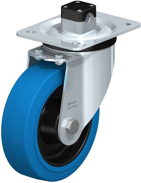 Blickle L-POEV 160R-CS11-SB Stahlblech-Lenkrolle, mittelschwere Ausführung, mit Anschraubplatte & Zentralfeststeller, Elastik-Vollgummi, Blau, 850630