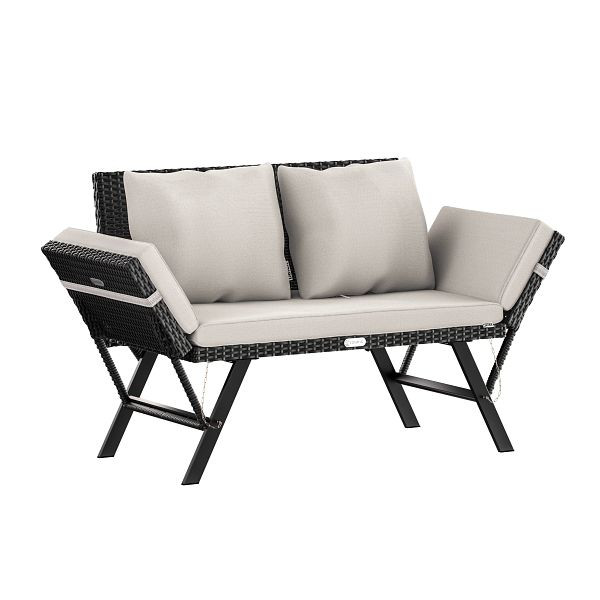 casaria Polyrattan Gartenbank Schwarz/Creme 176x56x81cm, 109599