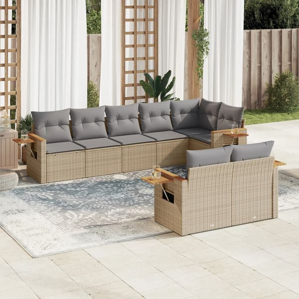 vidaXL 8-tlg. Garten-Sofagarnitur mit Kissen Beige Poly Rattan, 3226990