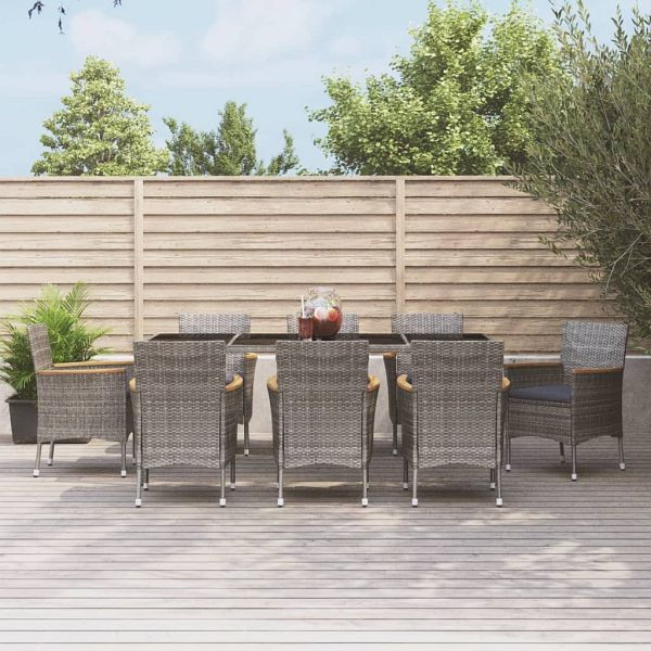 vidaXL 9-teilig Garten-Essgruppe mit Kissen Grau Poly Rattan, 3187385