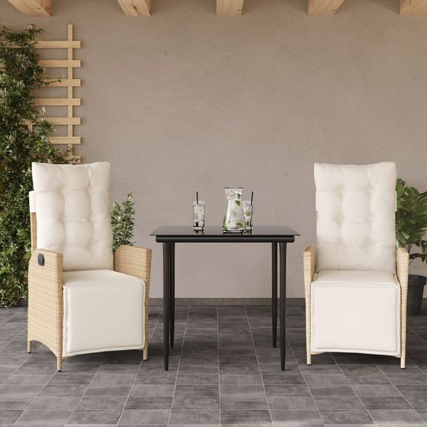 vidaXL 3-teilig Garten-Essgruppe mit Kissen Beige Poly Rattan, 3213434