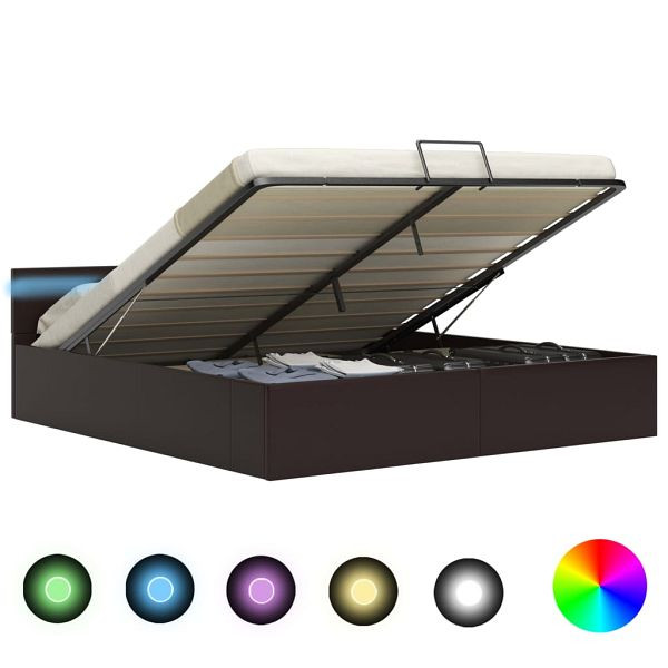 vidaXL Bett mit Bettkasten Hydraulisch LED Grau Kunstleder 180x200 cm, 285557