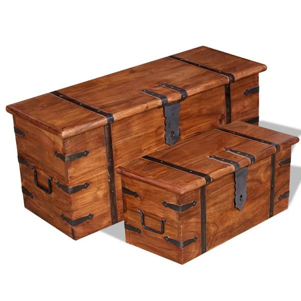 vidaXL 2-teilig Truhen Set Massivholz, Material: Akazien-Massivholz mit honigfarbenem Finish, Palisander-Optik, 244050