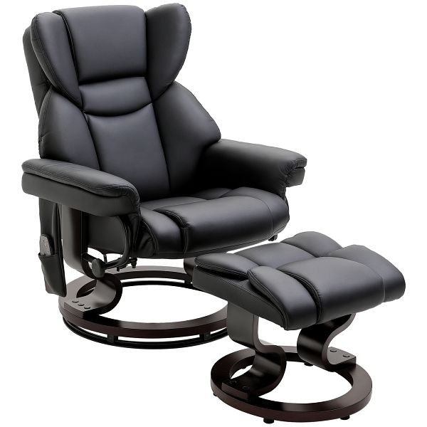 HOMCOM Relaxsessel mit Massagefunktion Fußhocker Liegefunktion Kunstleder 79 x 82 x 101 cm, 700-116V91BK