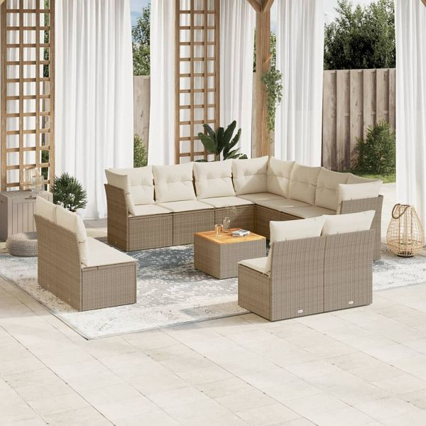 vidaXL 12-teilig Garten-Sofagarnitur mit Kissen Beige Poly Rattan, 3256037