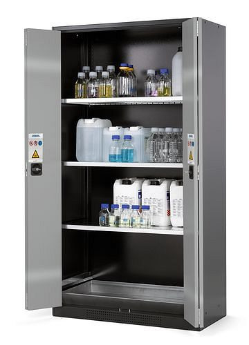 asecos Chemikalienschrank Systema CS-103F, Korpus anthrazit, silber, 3 Einlegeböden und Bodenwanne, 202708