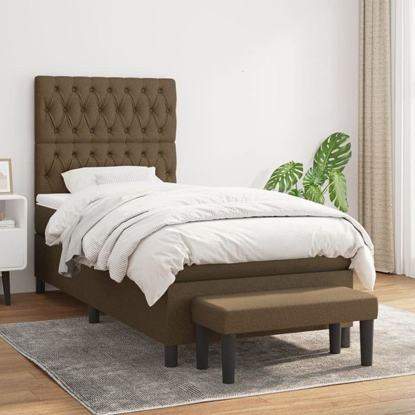 vidaXL Boxspringbett mit Matratze Dunkelbraun 100x200 cm Stoff, 3136816