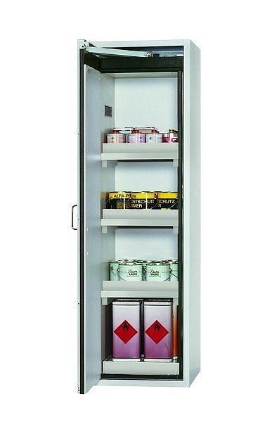 asecos Sicherheitsschrank S-CLASSIC-90, S90.196.060.WDAS in lichtgrau RAL 7035 mit 3x Wannenboden Standard (Polypropylen), 30228-001-30265