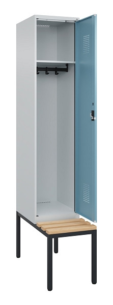 C+P Spind Evolo PLUS, 1 Abteile, 2120x400x815mm, 7035/0010, Haken 4, Zylinderschloss, Sitzfläche Buche-Hartholz, Sitzbank, 0490507-12 S10036