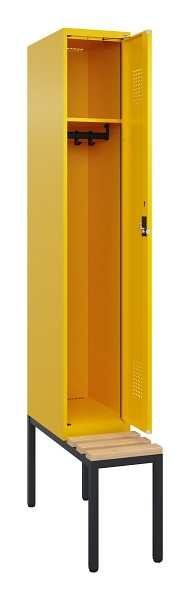 C+P Spind Evolo PLUS, 1 Abteile, 2120x300x815mm, 1023/1023, Haken 3, Zylinderschloss, Sitzfläche Buche-Hartholz, Sitzbank, 0490507-10 S10049