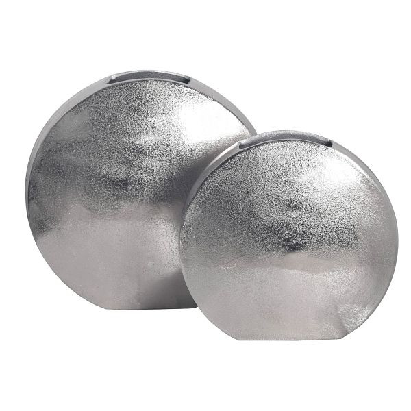 Wohnling Deko Vase 2er Set Aluminium Silber Blumenvase, Dekovase Rund 2-teilig für Blumen, Alu Tischvase Wohndeko Metall Tischdeko Handgefertigt, WL7.180