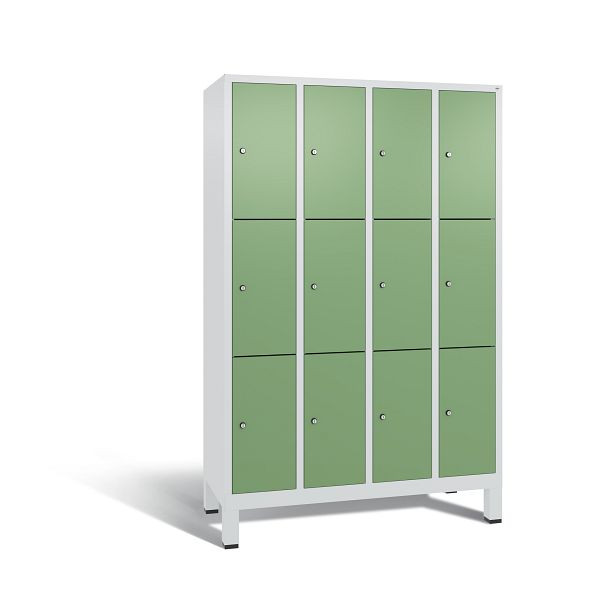 C+P Schließfachschrank Evolo, 12 Fächer, H1850xB1190xT500 mm, Grau/Resedagrün, 48010-403 S10221