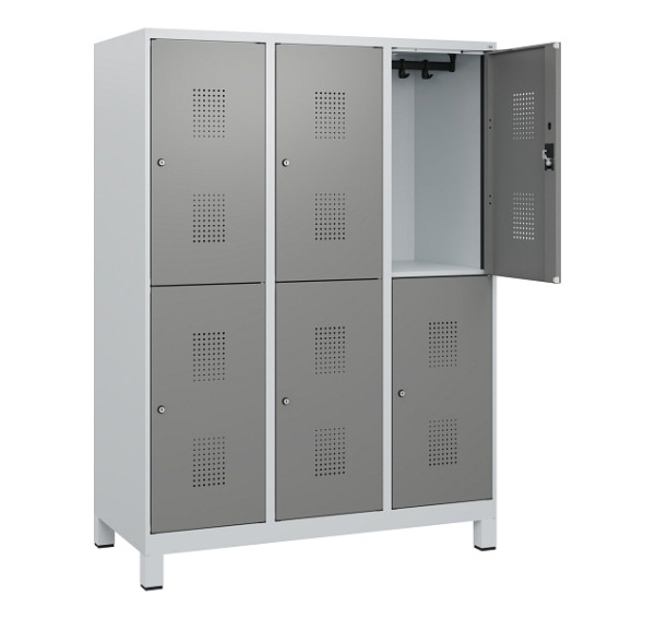 C+P Doppelstöckiger Spind Evolo PLUS, Füße, 6 Fächer, 1630x1200x500mm, 7035/0004, Zylinderschloss, 0493105-32 S10041