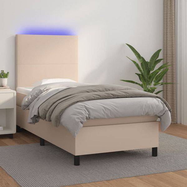 vidaXL Boxspringbett mit Matratze & LED Cappuccino-Braun 90x190cm, 3135800
