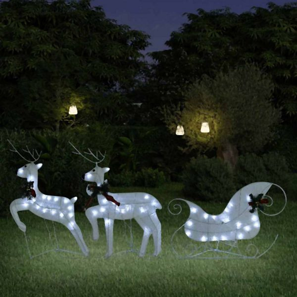 vidaXL Rentier mit Schlitten Weihnachtsdekoration 60 LEDs Outdoor Weiß, 342682