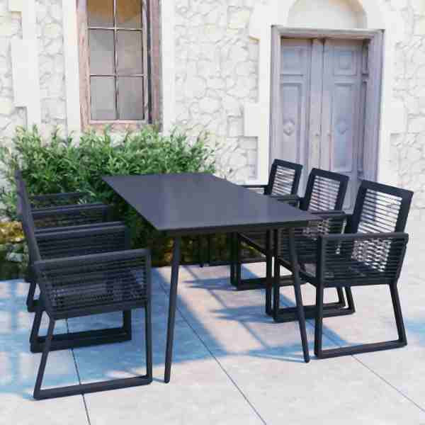 vidaXL 7-tlg. Garten-Essgruppe PVC Rattan Schwarz, 3060217