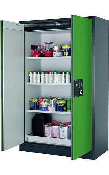 asecos Sicherheitsschrank Q-PEGASUS-90, Q90.195.120.WDAC in resedagrün RAL 6011 mit 3x Fachboden (Stahlblech), 30002-048-30003