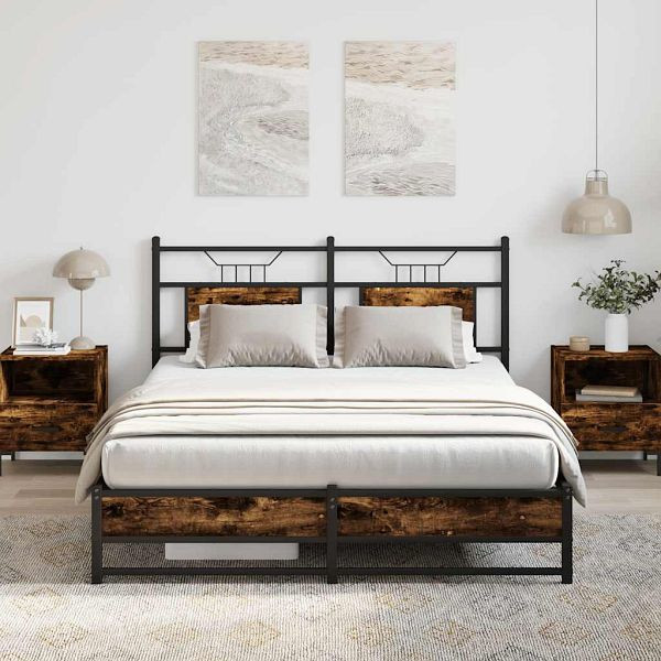 vidaXL Bettgestell ohne Matratze Räuchereiche 137x190 cm Holzwerkstoff, 4106907