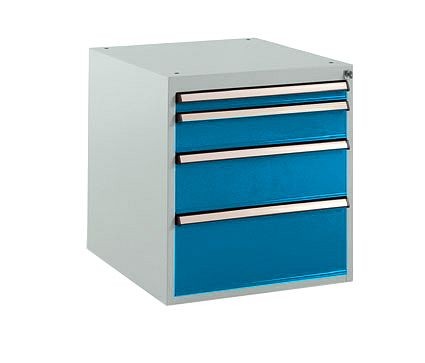 Manuflex Schubfachschrank BASETEC Stationär, Nutzhöhe 500 mm mit 4 Schubfächern, in lichtgrau RAL 7035/brillantblau RAL 5007, SP1040.0002