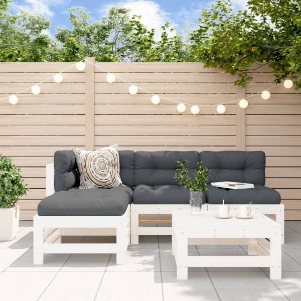 vidaXL 5-tlg. Garten-Lounge-Set Weiß Massivholz Kiefer, 3186551