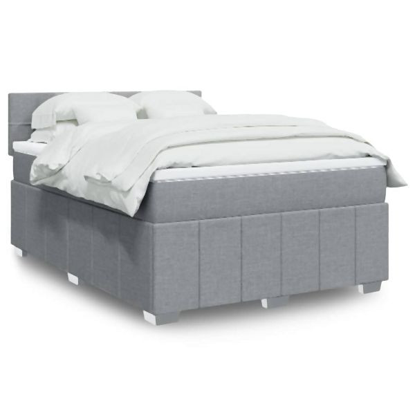vidaXL Boxspringbett mit Matratze Hellgrau 140x190 cm Stoff, 3289363