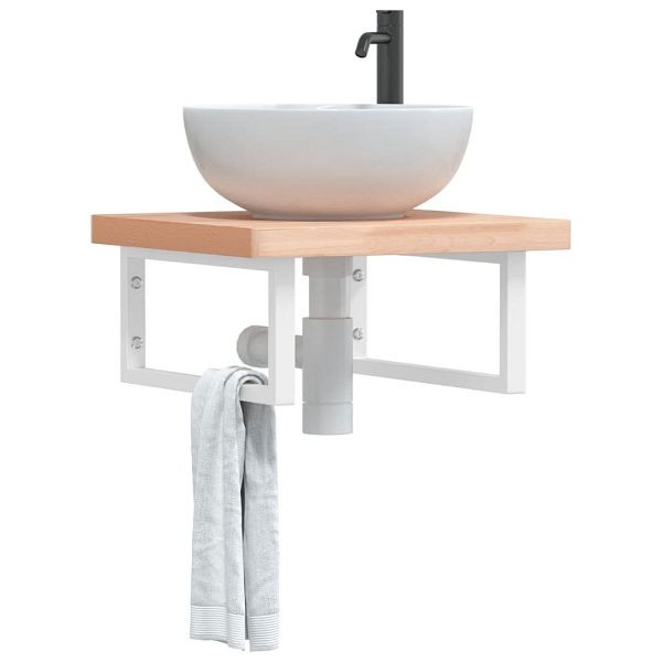 vidaXL Waschbeckenregal Wandmontage Stahl und Massivholz Buche, 3302420