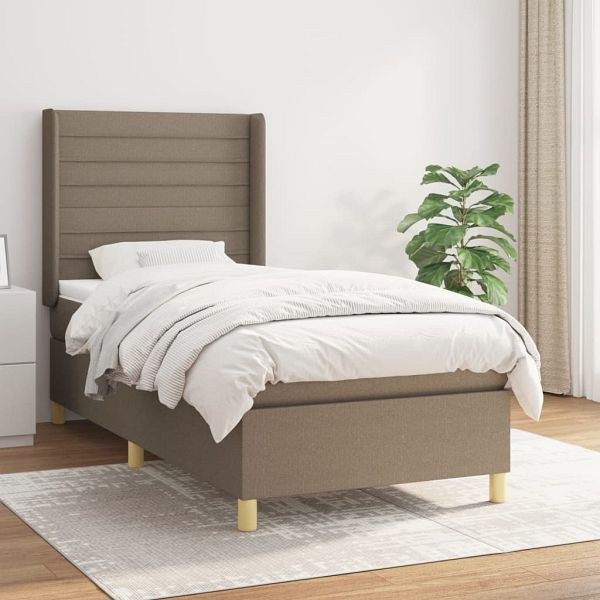 vidaXL Boxspringbett mit Matratze Taupe 100x200 cm Stoff, 3132053