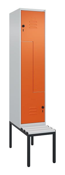 C+P Z-Spind Classic PLUS, mit untergebauter Sitzbank, 2 Abteile, 2120x400x815mm, 7035/2004, Drehriegel, 0800537-122 S10062