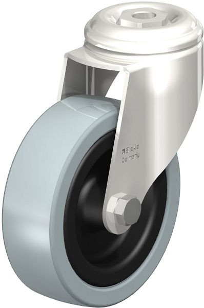 Blickle LKRXA-VPA 101G-11 Edelstahl-Apparate-Lenkrolle mit Rückenloch, Vollgummi, Grau, 300723