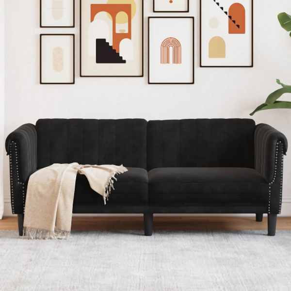 vidaXL Sofa 2-Sitzer Schwarz Samt, Polyester, Massivholz, 372580