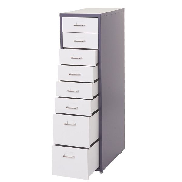 Mendler Rollcontainer Boston T851, Schubladenschrank Stahlschrank, 110x28x41cm 8 Schubladen, dunkelgrau weiß, 72288