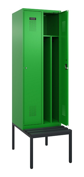 C+P Spind Evolo PLUS, 2 Abteile, 2120x600x815mm, 6037/6037, Zylinderschloss, Material Sitzfläche Kunststoff, Sitzbank, 0490507-20F S10106