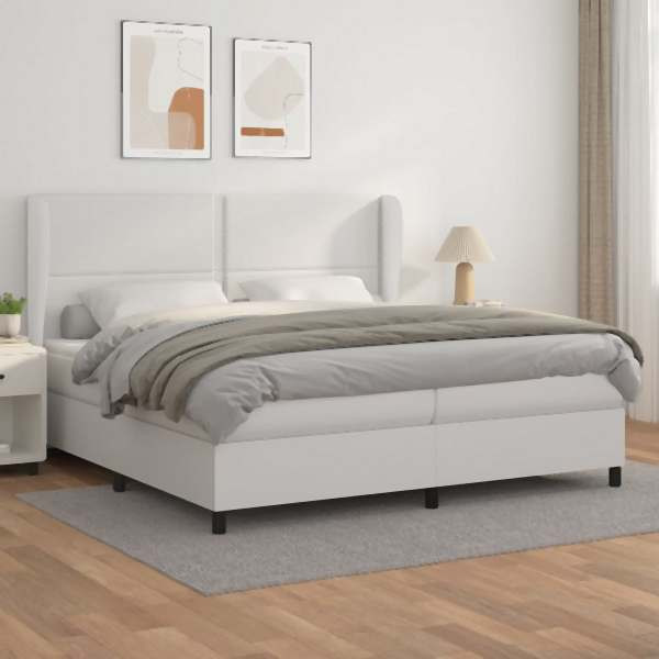 vidaXL Boxspringbett mit Matratze Weiß 200x200 cm Kunstleder, 3128992