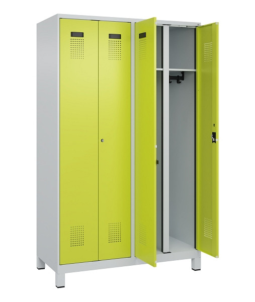 C+P Schwarz-Weiß-Spind Evolo PLUS, mit Füßen, 4 Abteile, 1950x1200x500mm, 7035/1108060 RDS Clowngrün, Abteilbreite 300 mm, Schlüssel 2, 049012-40 S10042