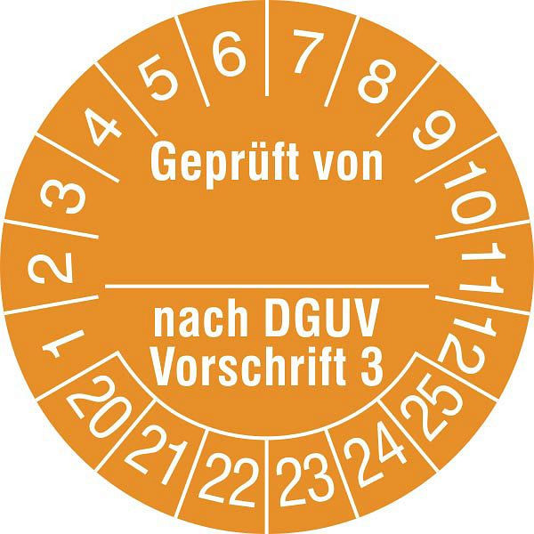 SafetyMarking Prüfplakette, Geprüft von_ nach DGUV Vorschrift 3, Prüfzeitraum: 20-25, Ø 3 cm, Folie, selbstklebend, VE: 500 Stück/Rolle, 31.C2135-20-25