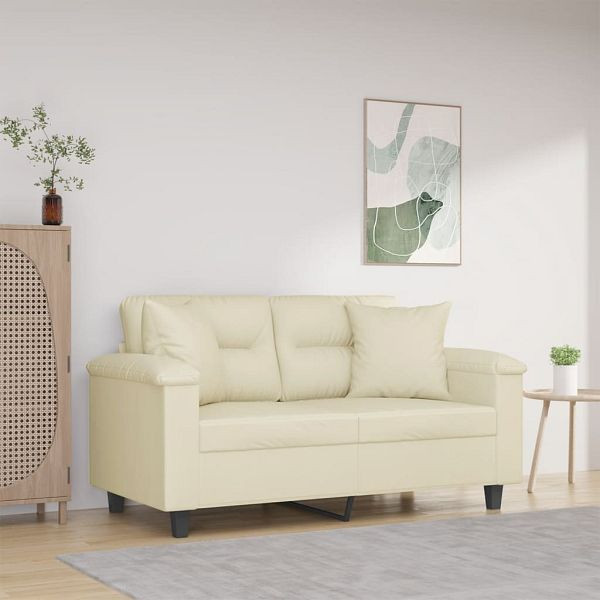 vidaXL 2-Sitzer-Sofa mit Zierkissen Creme 120 cm Kunstleder, 3200984