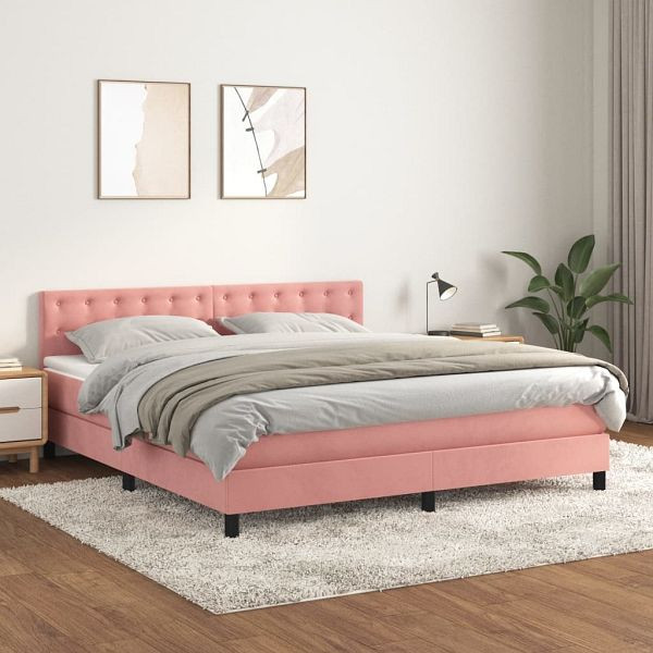 vidaXL Boxspringbett mit Matratze Rosa 180x200 cm Samt, 3141562