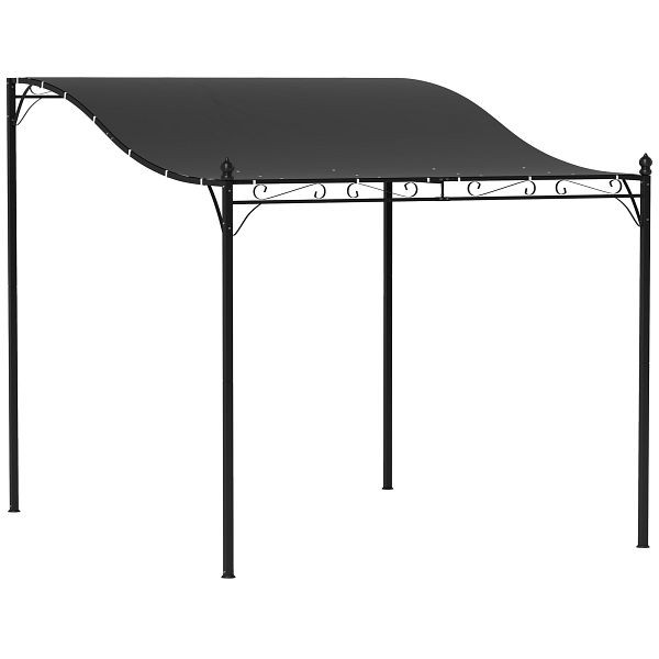 Outsunny 2,5 x 3 m Pergola, Wandmontierter Garten-Pavillon, wasserbeständig, Metallrahmen, Ablauflöcher, Schattendach, Dunkelgrau, 84C-583V00CG
