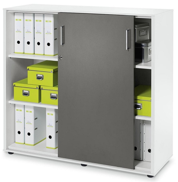 Deskin Schiebetürenschrank EVO, Korpus Dekor weiß, Tür Dekor anthrazit, B 1200 x H 1098 x T 420 mm, 271044